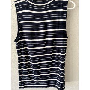 Ann Taylor navy&white striped sleeveless tee shirt womens sz Large nautical